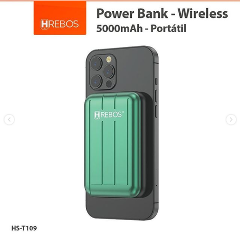 Power Bank 5000mah Magsafe Indução + USB e PD20W Type-C HREBOS HS-T109