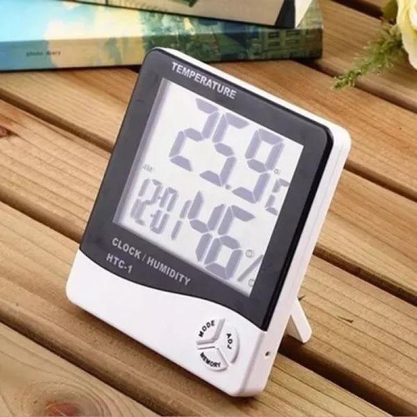 Termo Higrômetro Medidor Temperatura Umidade Relógio Digital