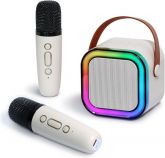 Pequeno portátil Bluetooth microfone karaoke caixa de som, Luzes LED dinâmicas embutidas, com 2 micr