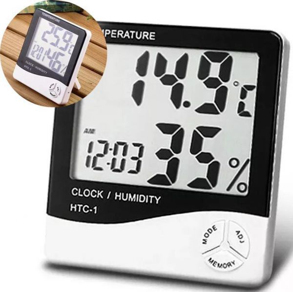 Termo Higrômetro Medidor Temperatura Umidade Relógio Digital