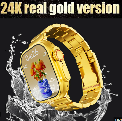 Relogio Smart watch S8 Ultra Imitação de ouro 24K 2 Pulseiras Chamada Baixa Foto Gps Nfc-ULTRA GOLD