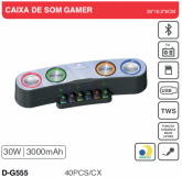 Caixa de Som Bluetooth Gamer 30W P2 com Led RGB e Microfone Botões mecânico GRASEP - D-G555
