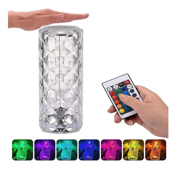 Luminária De Mesa Abajur Cristal Led Rgb 16 Cores C Controle