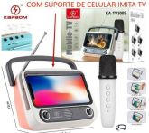 Caixa de Som Mini Karaokê com Microfone Sem Fio e Suporte de Celular imita TV Kapbom KA-TV300S