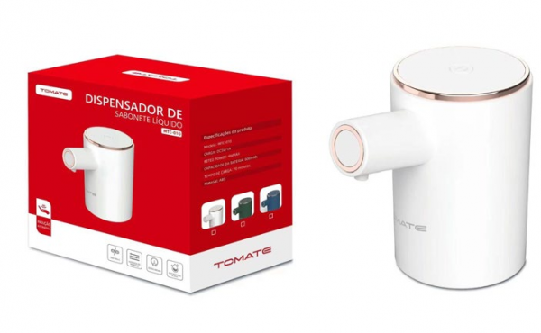 DISPENSADOR DE SABONETE LÍQUIDO OU ÁLCOOL EM GEL COM SENSOR AUTOMÁTICO TOMATE MTC-010