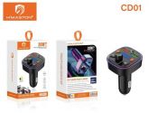 Adaptador Bluetooth P/Carro Transmissor FM+Carregamento USB E PD18W TYPE-C C/LED RGB H MASTON CD01