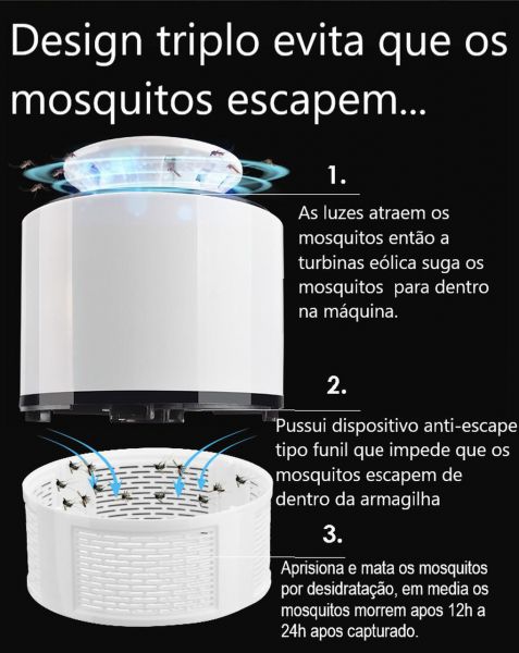 Abajour Armadilha De Mosquito Pernilongo Led Violeta + Fonte