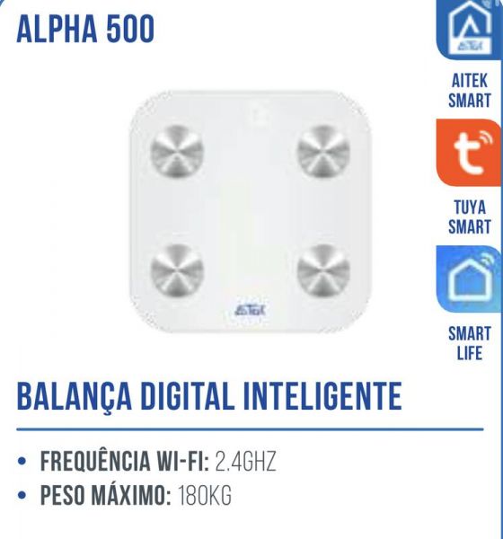 BALANÇA INTELIGENTE DIGITAL ATÉ 180KG BIOIMPEDANCIA BLUETOOTH WI-FI COM APP AITEK ALPHA-500