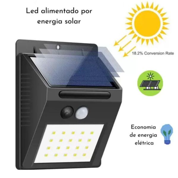 Luminária Solar De Parede Sensor Led Carregado A Luz Solar