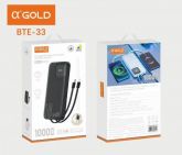 Power Bank 10000mah Turbo 22.5W 3 Saída Usb+Type-C PD C/ Visor e cabos Type-C+Iphone A'GOLD BTE-33