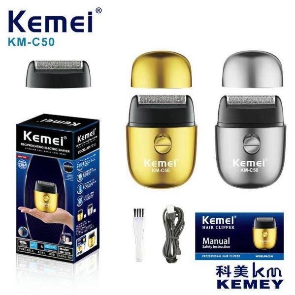 Barbeador Mini Corpo de Metal Shaver Acabamento Kemei Gold Km-C50