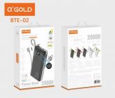 Power Bank 20000 Mah 2 USB Com Display ,cabo V8, Iphon e Type C A GOLD BTE-02