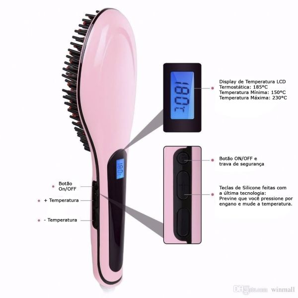 Escova Alisadora Mágic Hair Pink Digital 230 Graus célsius - Elétrica