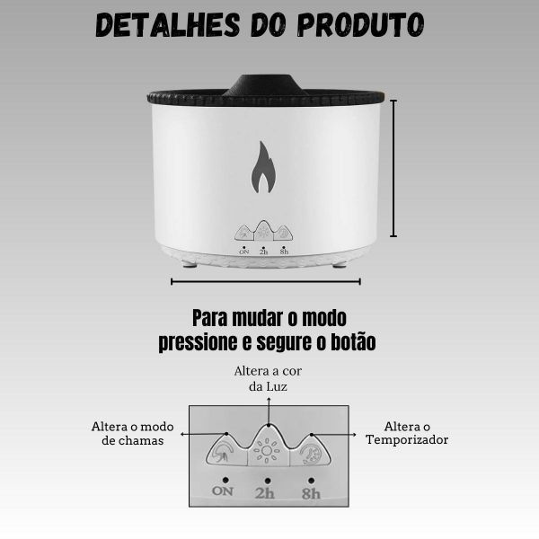 Difusor de aromático ultrassônico e umidificador 300ML Com Efeito de Vulcão LUATEK LKJ-193