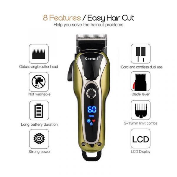 Máquina De Cortar Cabelo Profissional Display LCD Com Função Turbo Kemei Km-1990