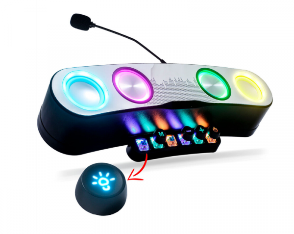 Caixa de Som Bluetooth Gamer 30W P2 com Led RGB e Microfone Botões mecânico GRASEP - D-G555