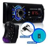 Som Automotivo com controle de volante USB, rádio bluetooth e leitor de cartão SD Knup KP-C30BH