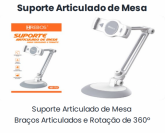 Suporte Metal de Mesa Braços Articulados e Rotação de 360º P/Celular e Tablete HREBOS HS172
