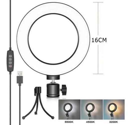 Ring Light De Mesa Iluminador Led Mini Tripé Anel 16Cm Usb