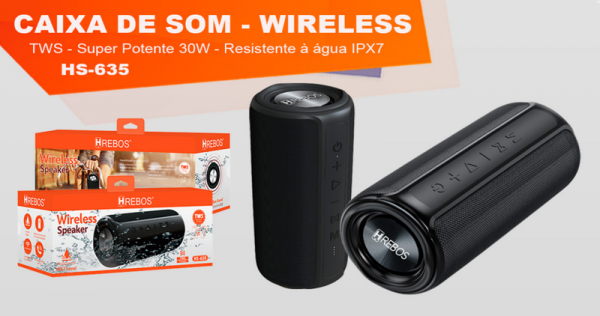 Caixa De Som 30W Resistente Água IPX7 Função TWS 2200mah De Bateria Até 12 Horas HREBOS HS635