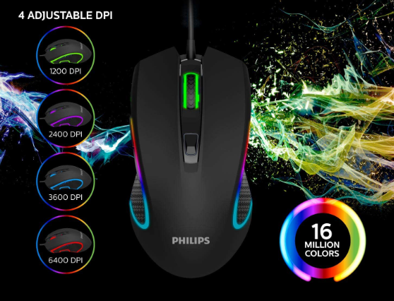 Mouse Gamer Usb 2.0 6400 Dpi 6 botões Philips G413 / SPK9413