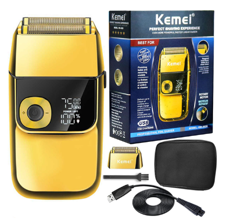 Barbeador Máquina Corpo de Metal Dourado Shaver Acabamento Prova da água Kemei KM-2028