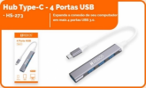 Hub TYPE-C 3.0 Com 4 Portas USB Hrebos HS273