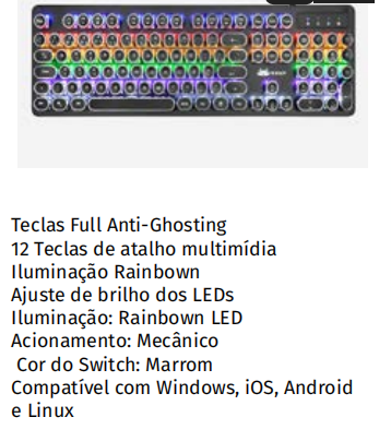 Teclado Mecânico Led Rainbown RGB Knup KP-TE110