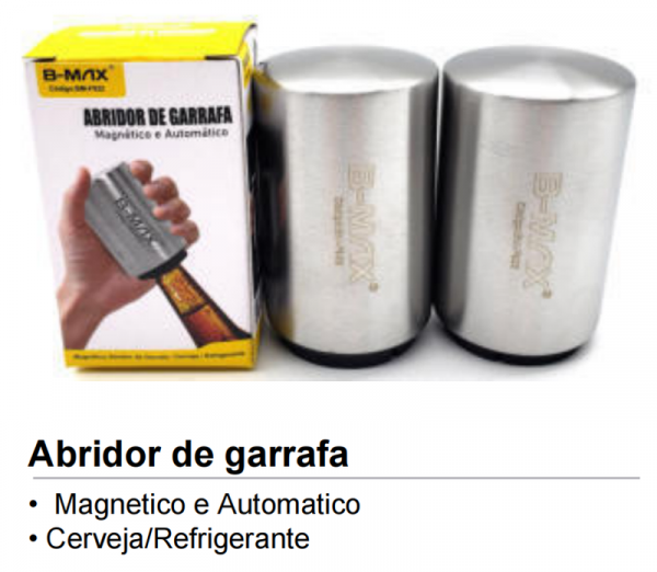 Abridor De Garrafa Metalizado Automático Cerveja e Refrigerante Bmax BM-F922