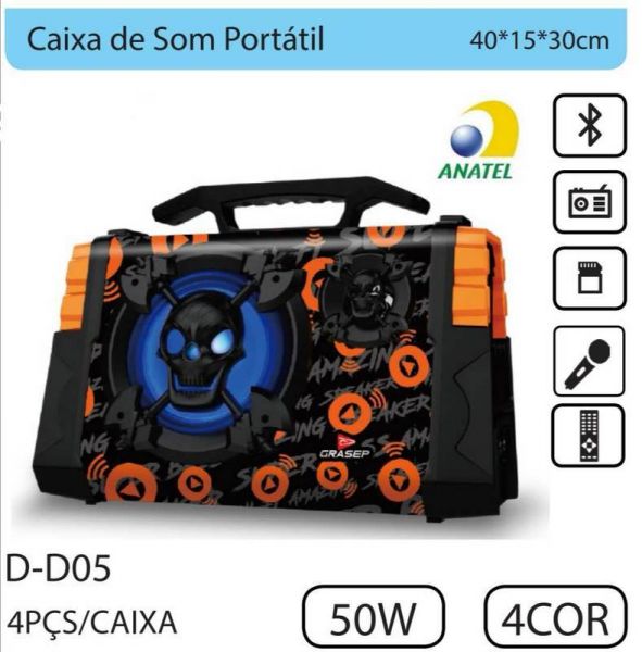 Caixa de som grande Grasep D-D05 Com Microfone e Controle