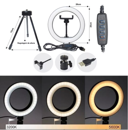 Ring Light 8 polegadas Com Suporte de Celular BMAX BM-L02