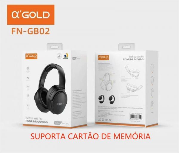 Fone De Ouvido Bluetooth 5.3 Suporte Cartão TF Som Estéreo Super Bass Superior A'GOLD FN-GB02