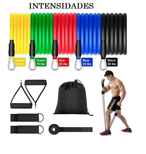 Kit Extensor 5 Elasticos 11 Peças Exercicio Academia Casa