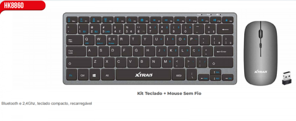 Kit Teclado e Mouse Slim usb Sem Fio e Bluetooth Bateria Recarregável XTRAD HK8860