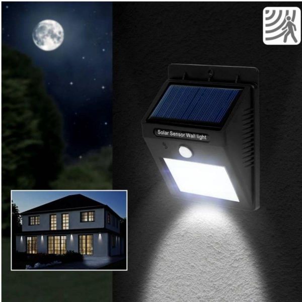 Luminária Solar De Parede Sensor Led Carregado A Luz Solar