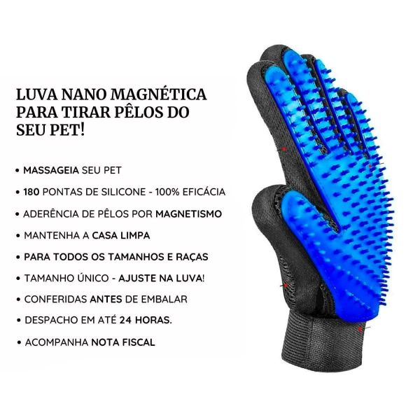 Luva Nano Magnética Tira Pelos Pets Cães Gatos True Touch