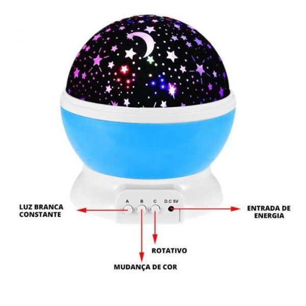 Luminaria Abajur Estrelas Giratória Projetor Globo Estrelado