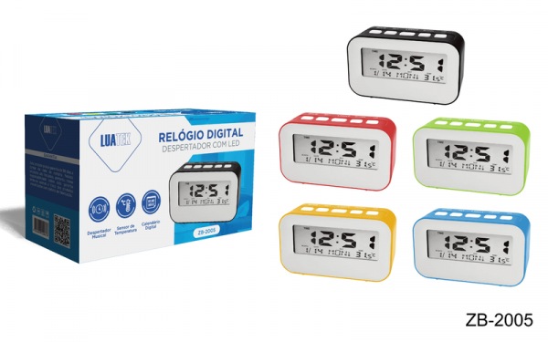 Relógio Digital Mesa Despertador Calendario Temperatura Alarme 11.3cm*4.5cm*6.5cm Luatek ZB-2005